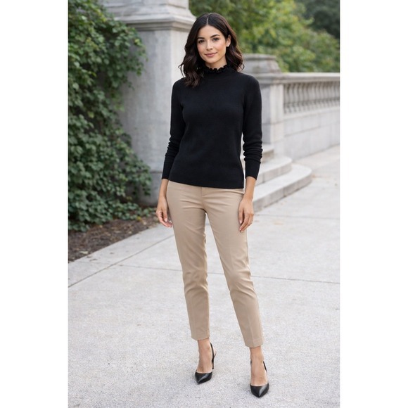 2/$30 J. Crew Sweater Sz S Black Ruffleneck Merino-Blend Fine Knit Soft Goth